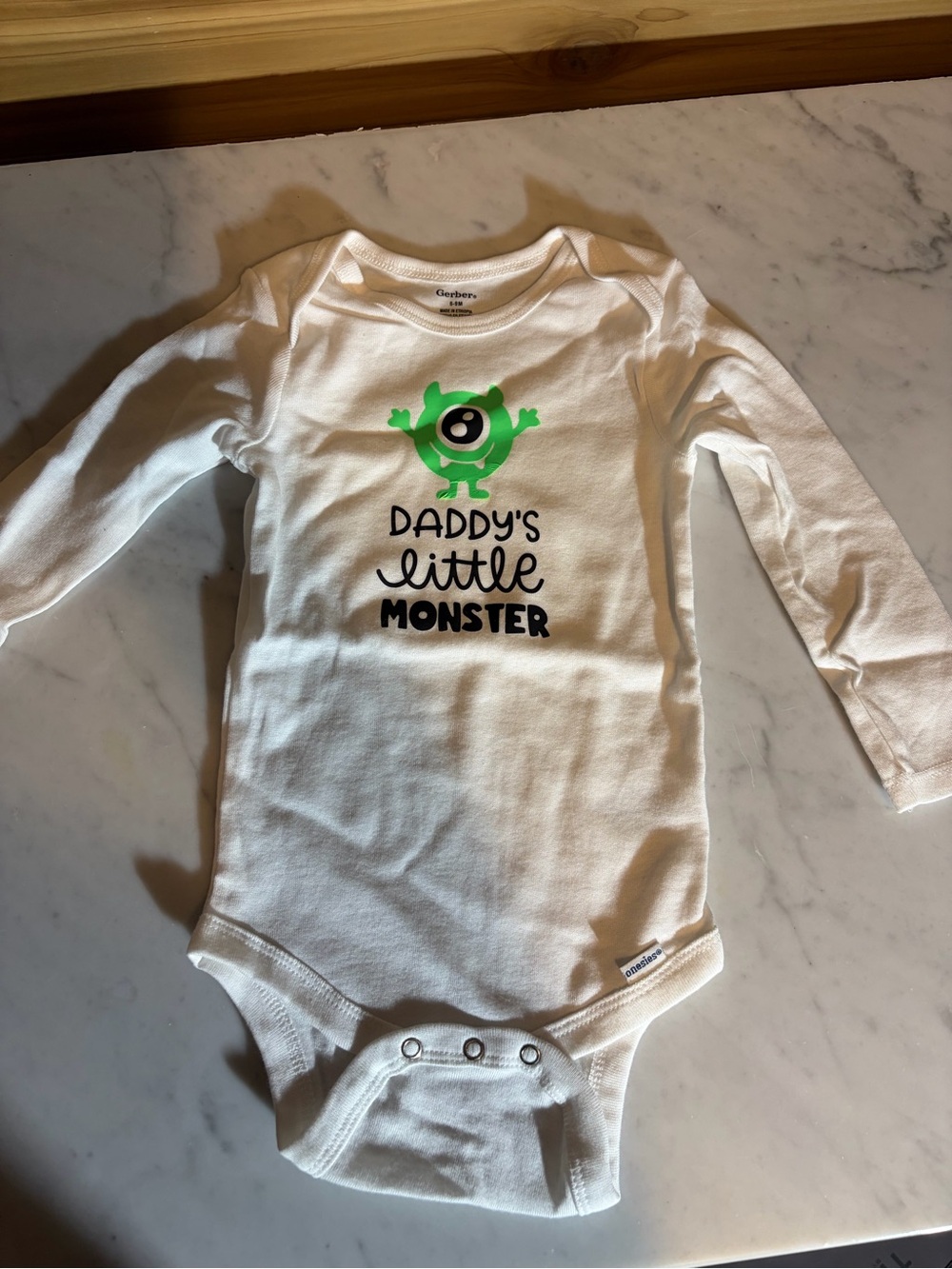 Daddy's Little Monster White Long-Sleeve Baby Bodysuit with Green Monster